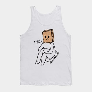 Stick Figure Send Help Cardboard Bag Tank Top